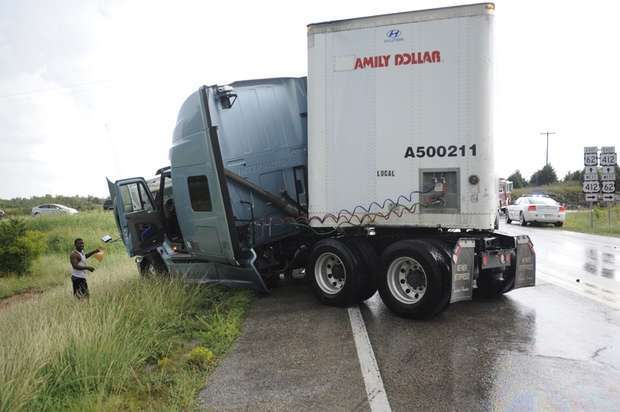 Wrecked semi-truck