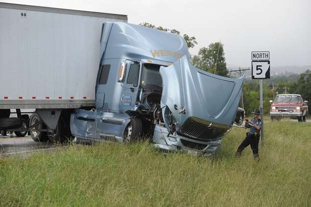 Wrecked semi-truck