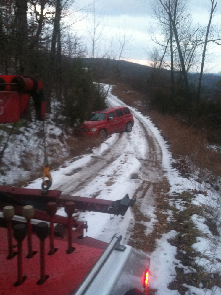 HHR in snowy ditch being recovered