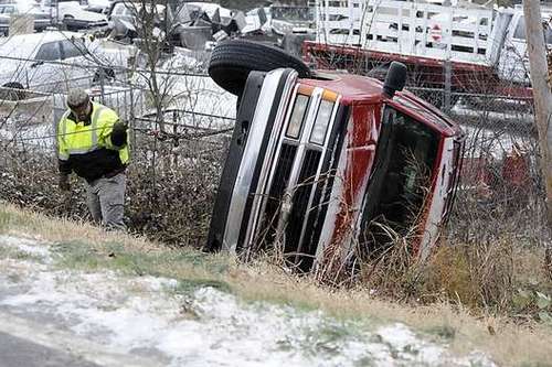 Rolled truck in the snow